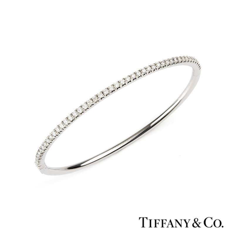 Tiffany & Co. 18k White Gold Diamond Metro Hinged Bangle