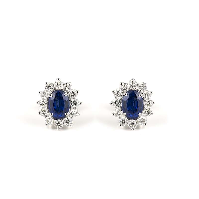 18ct White Gold Sapphire and Diamond Cluster Earrings | Rich Diamonds