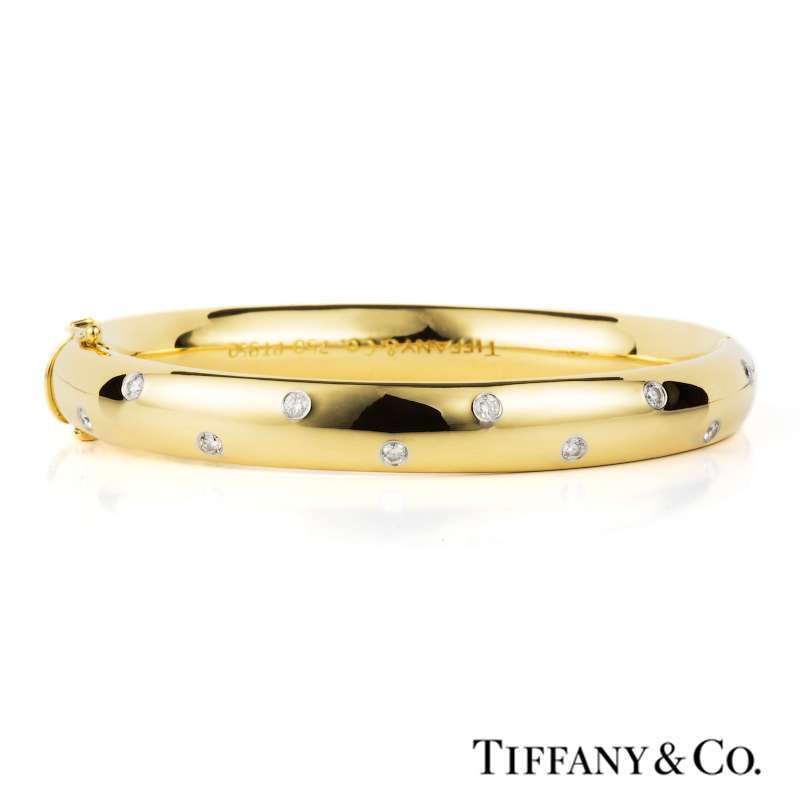 Tiffany & Co. 18k Yellow Gold Etoile Diamond Hinged Bangle | Rich Diamonds