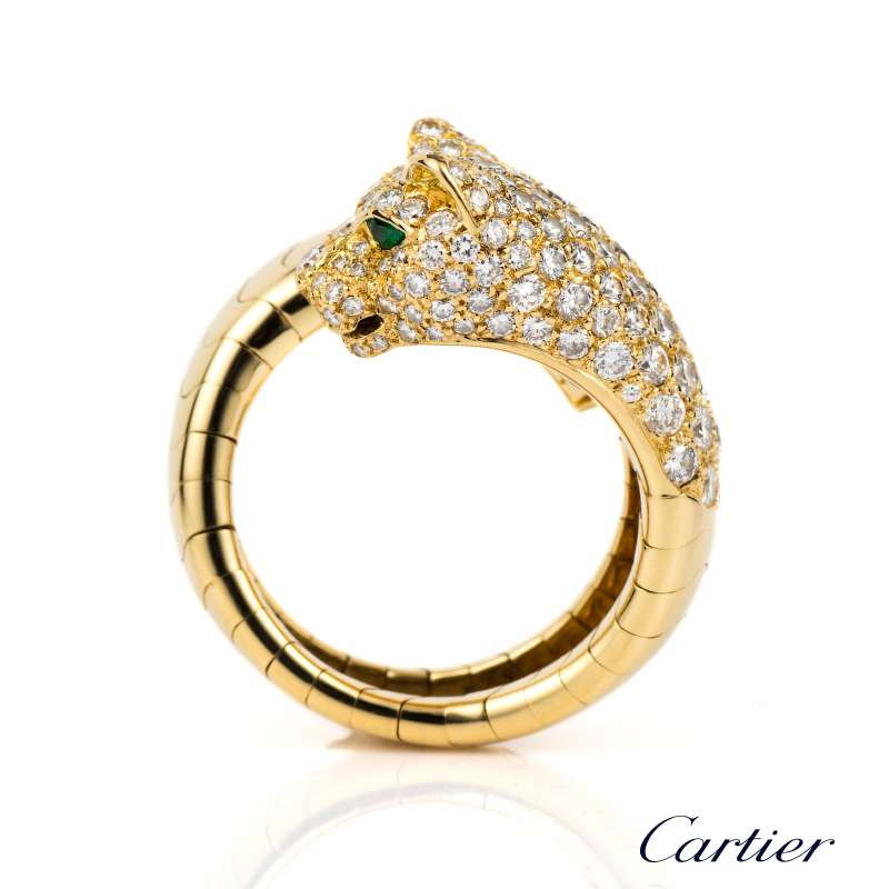 18k Yellow Gold Iconic Panthere De Cartier Ring | Rich Diamonds