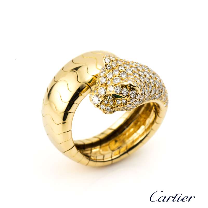 18k Yellow Gold Iconic Panthere De Cartier Ring | Rich Diamonds