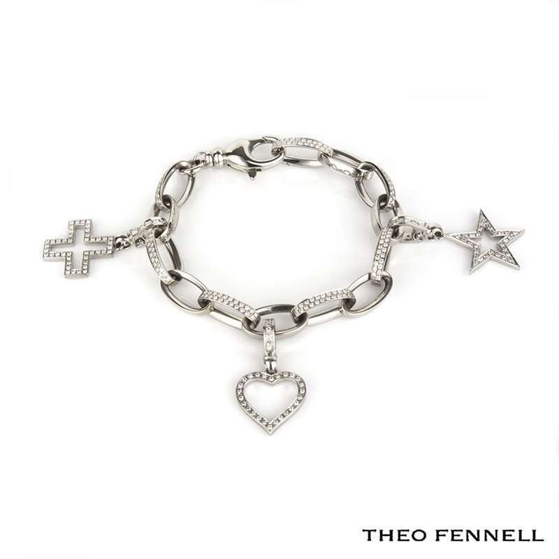 White Gold Outline Small Link Charm Bracelet - Theo Fennell Ltd