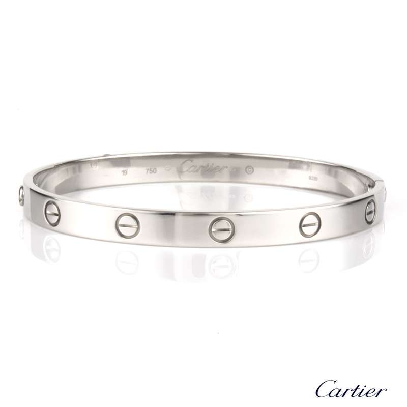 Cartier 18k White Gold Love Bangle Size 17 B&P | Rich Diamonds