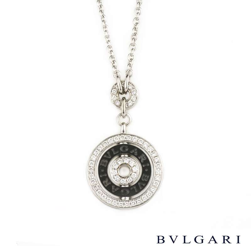 Bvlgari 18k White Gold Astrale Diamond and Onyx Pendant | Rich Diamonds