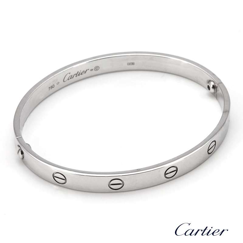 Cartier 18k White Gold Love Bangle Size 18 B6035418 | Rich Diamonds