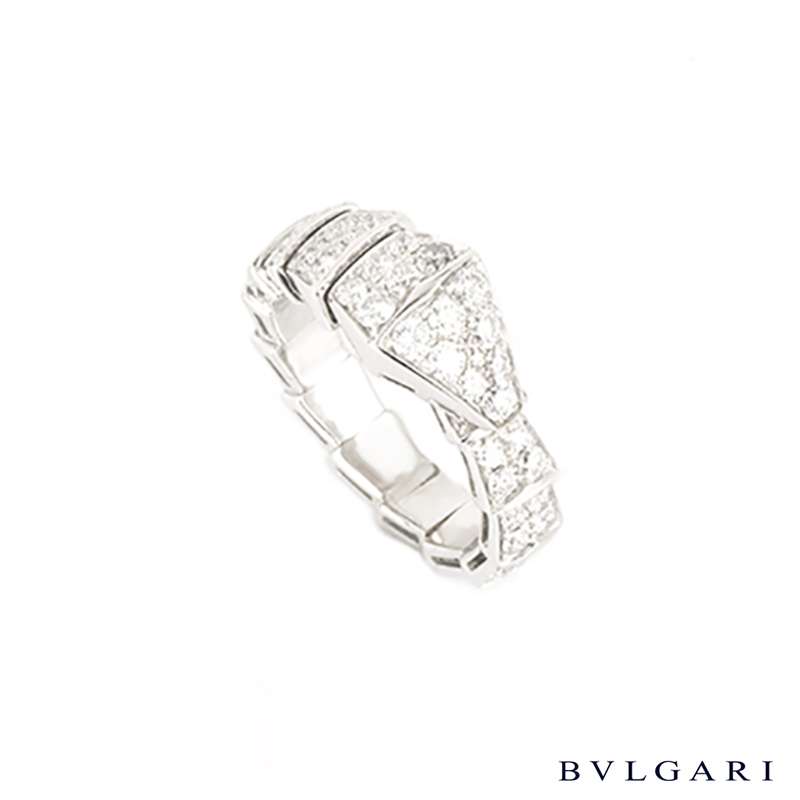 Bvglari 18k White Gold Serpenti Diamond Set Ring An855116 Rich Diamonds