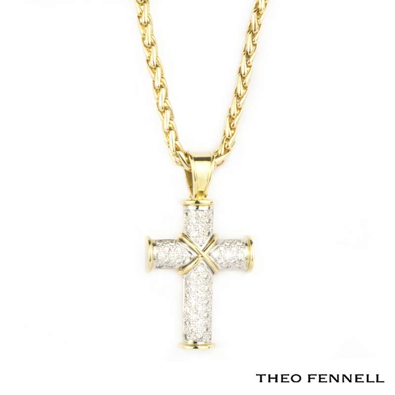 Theo Fennell 18k Yellow Gold Diamond Set Cross | Rich Diamonds